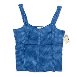 Y2K St John's Bay Blue Polka Dot Button Tank Top Women's Large‎ NWT